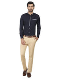 Chokore Men's Navy Blue Cotton Semi-formal Shirt with a White Placket