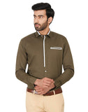 Chokore Men's Mehandi Green Cotton Semi-formal Shirt with a White Placket