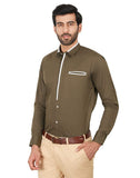 Chokore Men's Mehandi Green Cotton Semi-formal Shirt with a White Placket