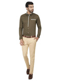 Chokore Men's Mehandi Green Cotton Semi-formal Shirt with a White Placket