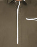Chokore Men's Mehandi Green Cotton Semi-formal Shirt with a White Placket