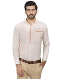 Chokore Men's White Cotton Semi-formal Shirt with an Orange Placket