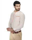 Chokore Men's White Cotton Semi-formal Shirt with an Orange Placket