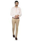 Chokore Men's White Cotton Semi-formal Shirt with an Orange Placket
