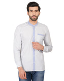 Chokore Men's White Cotton Casual Shirt with a Light Blue Placket
