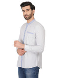 Chokore Men's White Cotton Casual Shirt with a Light Blue Placket