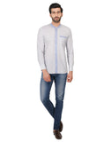 Chokore Men's White Cotton Casual Shirt with a Light Blue Placket