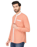 Chokore Men's Orange Cotton Casual Shirt with a White Placket