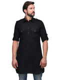 Chokore Black Solid Straight Kurta