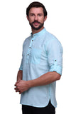 Chokore Light Blue Slim Fit Casual Short Kurta