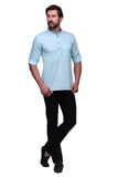 Chokore Light Blue Slim Fit Casual Short Kurta