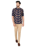 Chokore Navy blue Casual Short Kurta, with an Umbrella Print