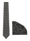 Chokore Black and White Silk Tie - Indian At Heart range & Double-sided Black & White color Silk Pocket Circle set