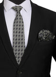 Chokore Black and White Silk Tie - Indian At Heart range & Double-sided Black & White color Silk Pocket Circle set