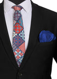 Chokore Blue & Red Silk Tie - Indian At Heart range & Plain Blue color Silk Pocket Square set