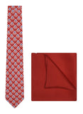 Chokore Red & White Silk Tie - Indian at Heart range & Plain Red Silk Pocket Square set