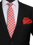 Chokore Red & White Silk Tie - Indian at Heart range & Plain Red Silk Pocket Square set