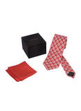 Chokore Red & White Silk Tie - Indian at Heart range & Plain Red Silk Pocket Square set