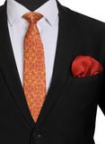 Chokore Red & Yellow Silk Tie - Indian At Heart range & Plain Red color Silk Pocket Square set