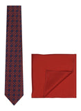 Chokore Red & Blue Silk Tie - Indian At Heart range & Plain Red color Silk Pocket Square set