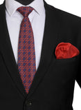 Chokore Red & Blue Silk Tie - Indian At Heart range & Plain Red color Silk Pocket Square set