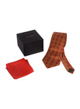 Chokore Red & Yellow Silk Tie - Indian At Heart range & Plain Red color Silk Pocket Square set
