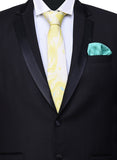 Chokore Sea & Lemon Green Silk Tie & printed silk pocket square set