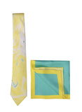 Chokore Sea & Lemon Green Silk Tie & printed silk pocket square set