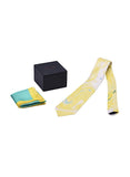 Chokore Sea & Lemon Green Silk Tie & printed silk pocket square set