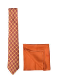 Chokore Red & Orange Tartan tie & Orange color silk pocket square set