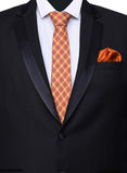 Chokore Red & Orange Tartan tie & Orange color silk pocket square set
