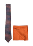 Chokore Navy Blue & Red Silk Tie & Orange color silk pocket square set