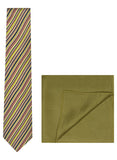 Chokore Multi-color Silk Tie & Plain Mehandi Green Silk Pocket Square set
