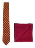 Chokore Red and Lemon Green Silk Tie from Plaids line & Plain Pink color Silk Pocket Square set