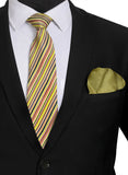 Chokore Multi-color Silk Tie & Plain Mehandi Green Silk Pocket Square set