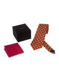 Chokore Red and Lemon Green Silk Tie from Plaids line & Plain Pink color Silk Pocket Square set