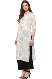 Janasya Women's Off White Cotton Straight Floral Print Kurta
