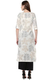 Janasya Women's Off White Cotton Straight Floral Print Kurta