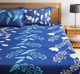 Home Ecstasy 100% Cotton Printed Bedsheet Set 3016 (Blue,Double)