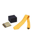Chokore Yellow color silk tie & Tangerine & Grey Silk Pocket Square set