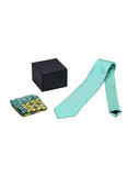Chokore Dark Sea Green Silk Tie & Light Sea Green Indian Design Pocket Square set