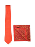 Chokore Red Color Silk Tie & Red & Orange Silk Pocket Square set