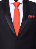 Chokore Red Color Silk Tie & Red & Orange Silk Pocket Square set