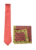 Chokore Marsela color Silk Tie & Red & Light Green Silk Pocket Square set