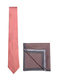 Chokore Rose Pink color silk tie & Grey and Red Silk Pocket Square set