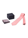 Chokore Rose Pink color silk tie & Grey and Red Silk Pocket Square set