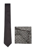 Chokore Black color silk tie & Black Benares silk pocket square set