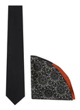 Chokore Black color Plain Silk Tie & Double-sided Black & White color Silk Pocket Circle set