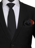Chokore Black color Plain Silk Tie & Double-sided Black & White color Silk Pocket Circle set