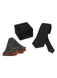 Chokore Black color Plain Silk Tie & Double-sided Black & White color Silk Pocket Circle set